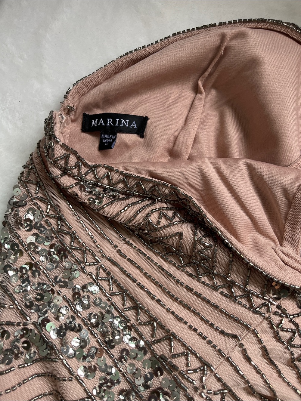 NWT Nordstrom Marina Pale Pink Sequined Gown - Picture 7 of 10